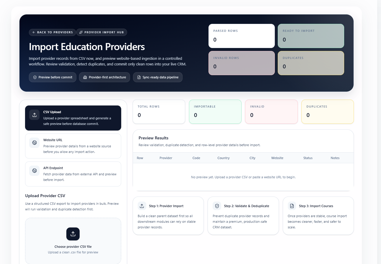 CRM Dynamic provider import screen